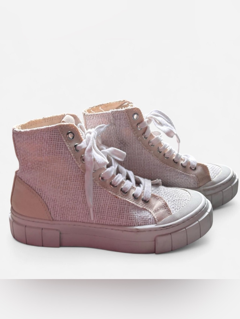 Women’s Beige Textured High-Top Canvas Sneakers